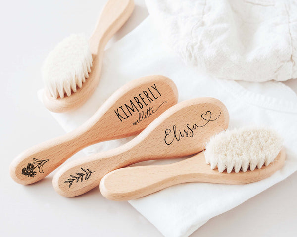 Personalized Wooden Baby Brush Custom Name Baby Wool Comb New Born Hair  Brush Infant Head Massager Bath Brush Comb for Kids