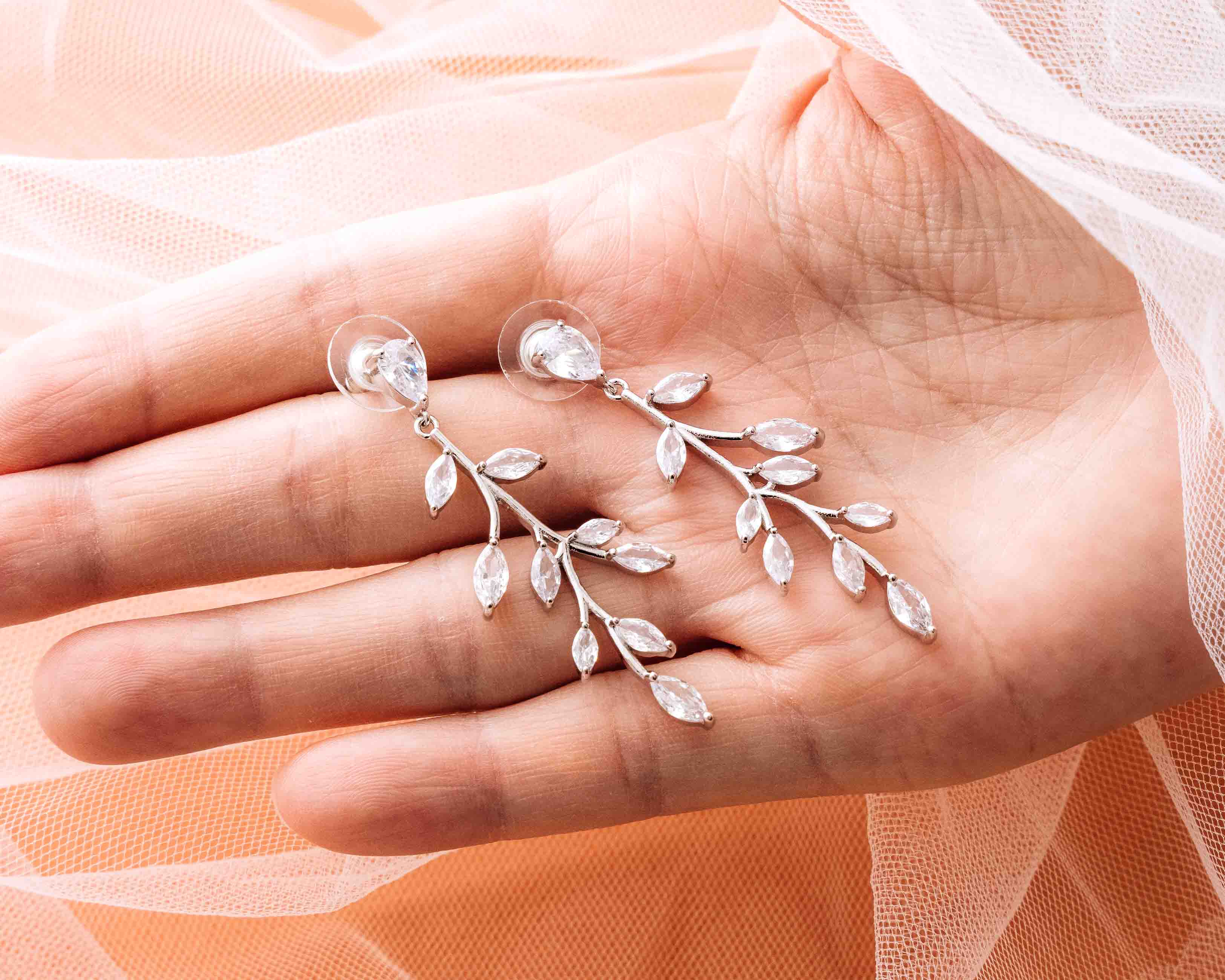 Bridal Leaf Drop Earrings