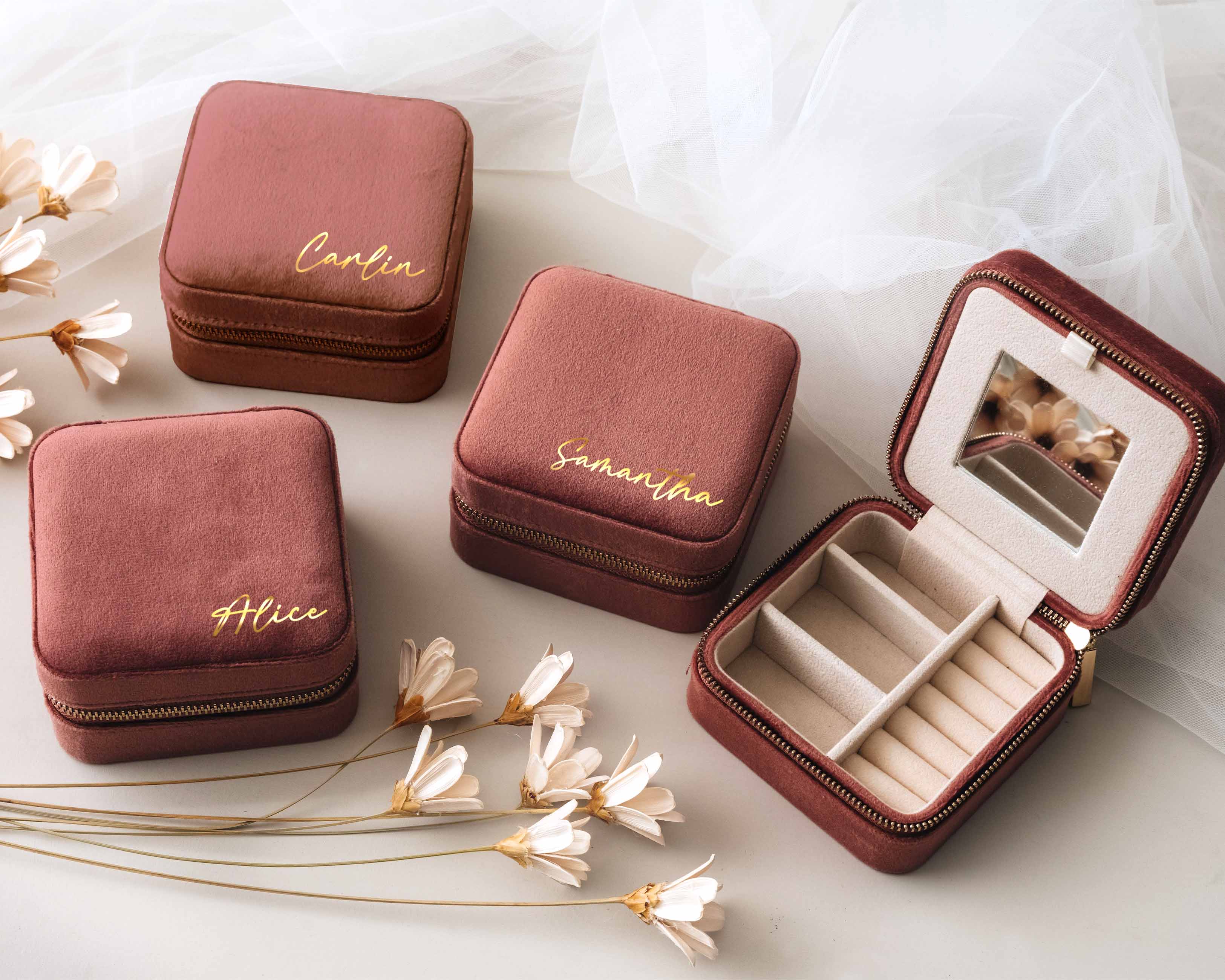 Velvet Jewelry Box with Name