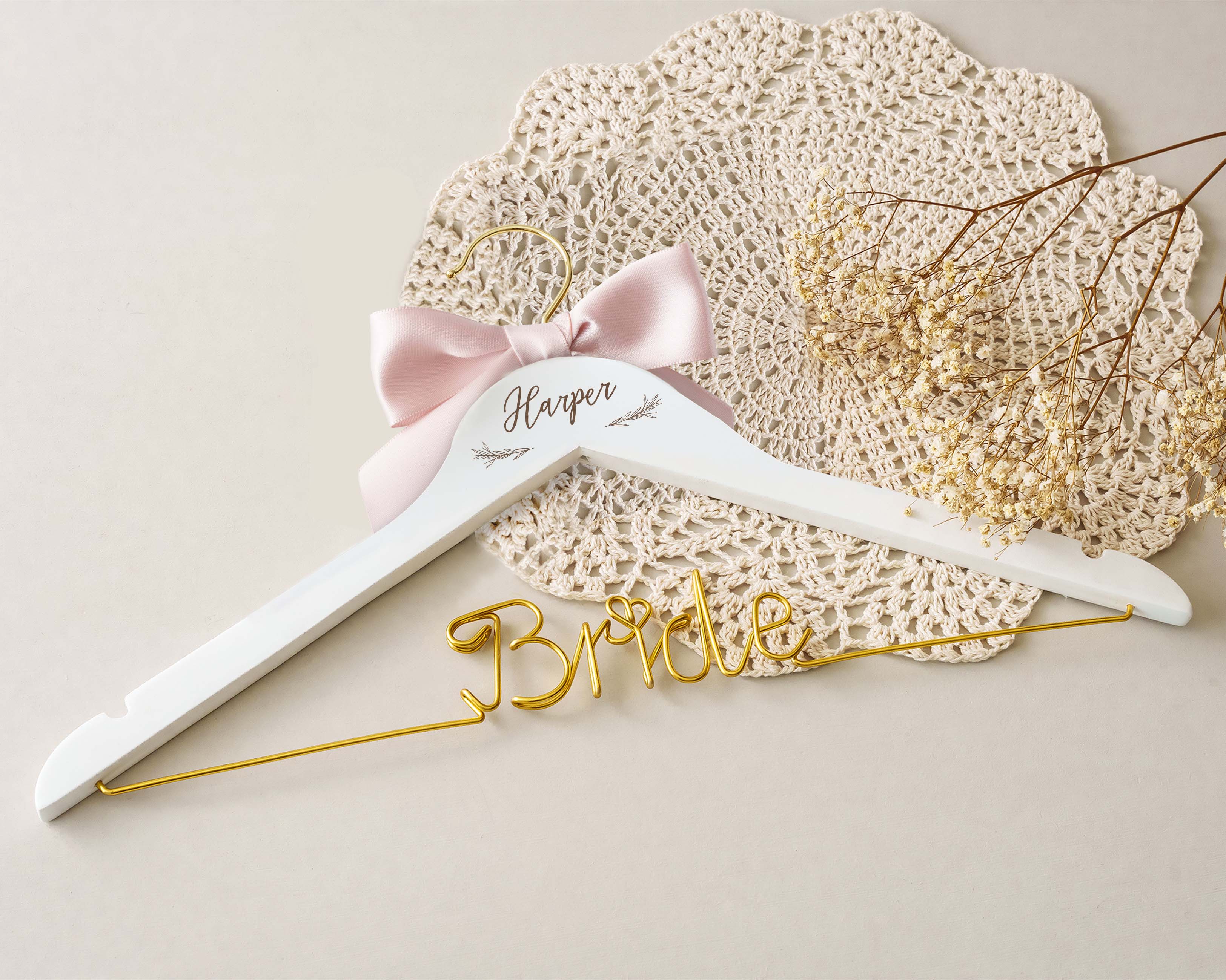 Personalized Bridesmaid Wire Wedding Hanger with Bow