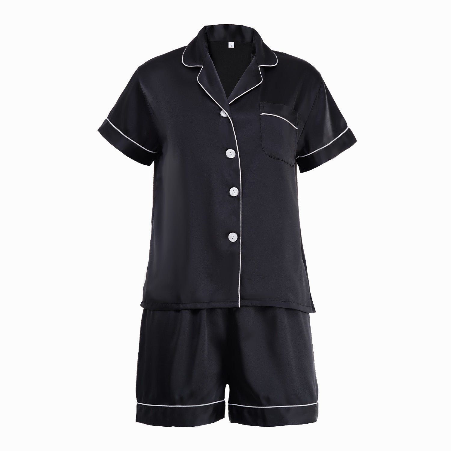 Short Satin Pajamas Set - Front Design