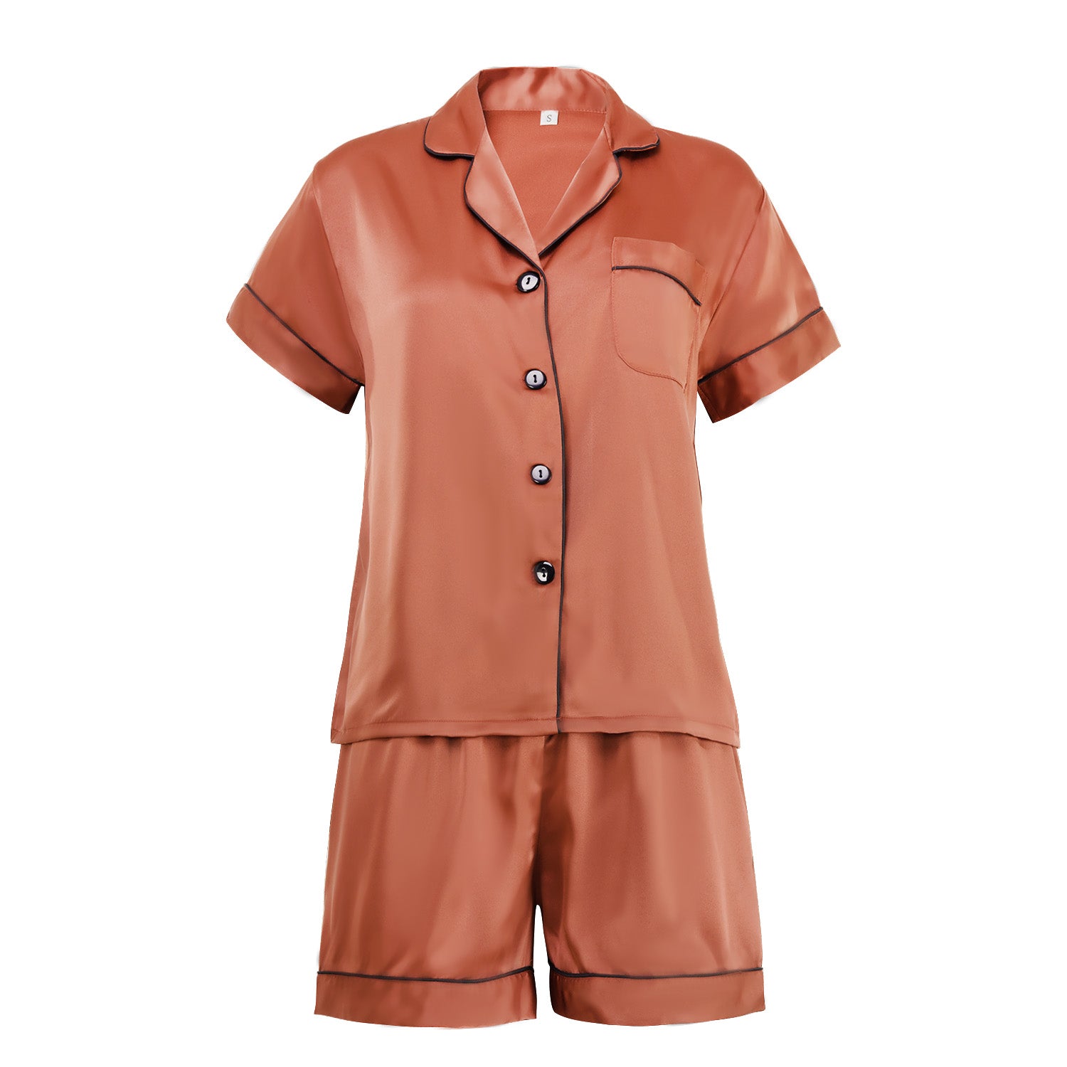 Short Satin Pajamas Set - Front Design