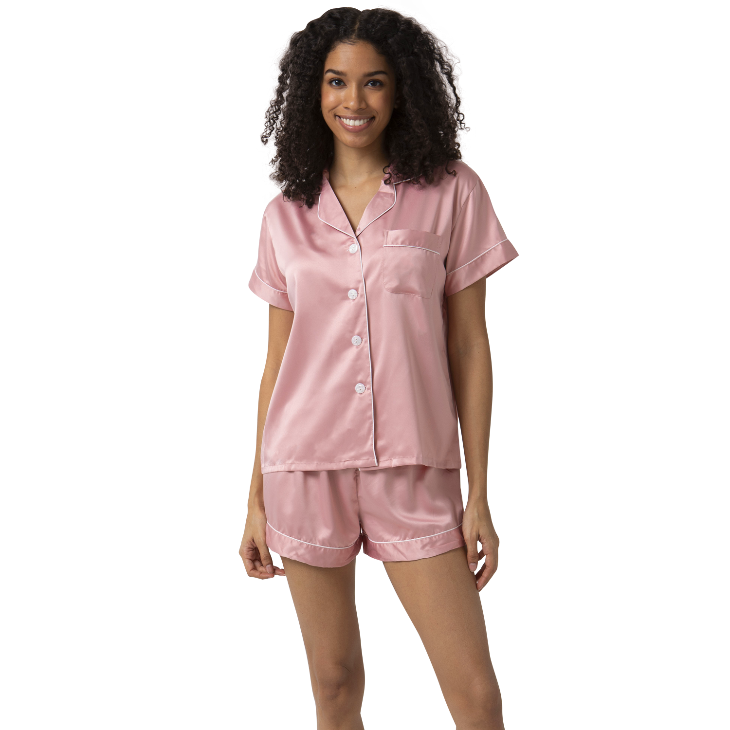 Short Satin Pajamas Set - Front Design