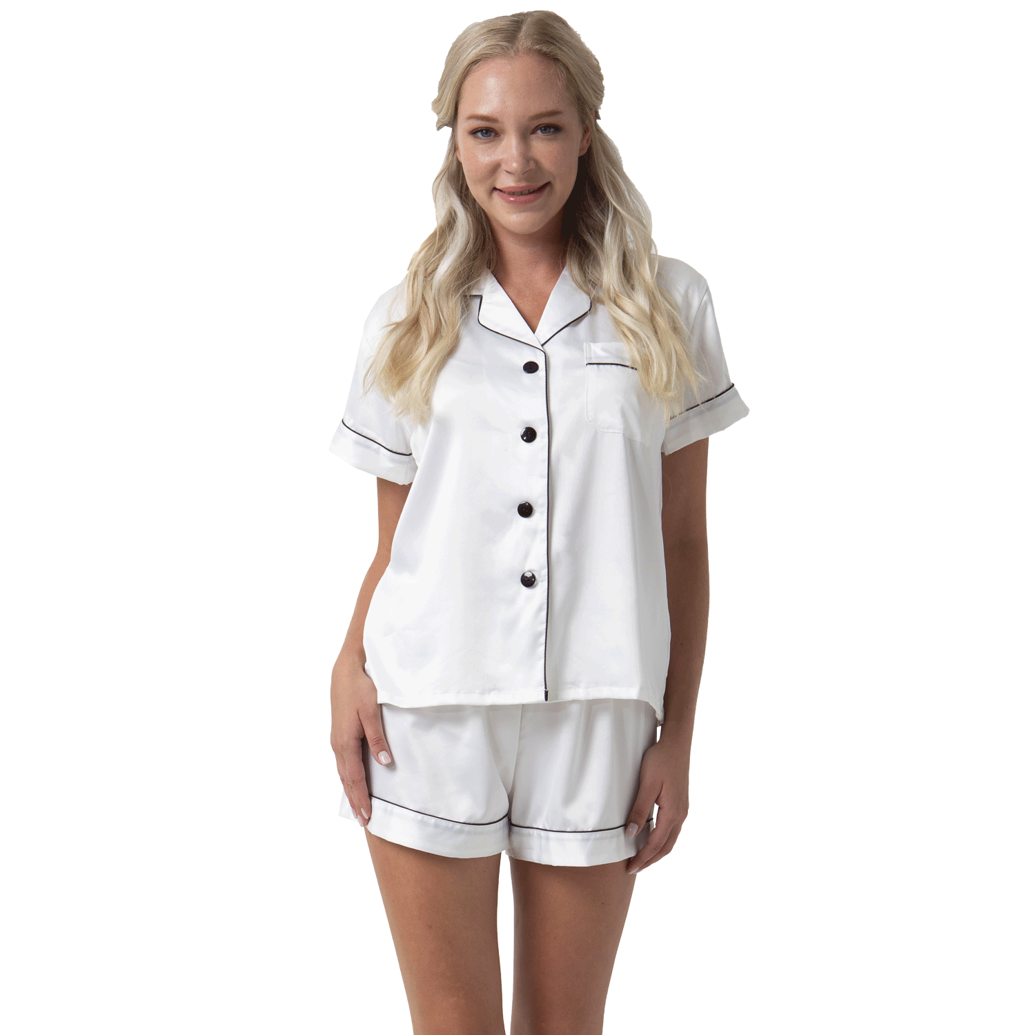 Short Satin Pajamas Set - Front Design