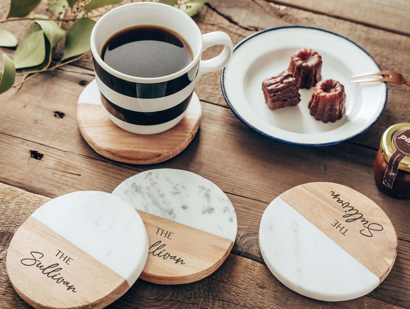 Bianco Wood Marble Coaster Set of 1,2,4,8