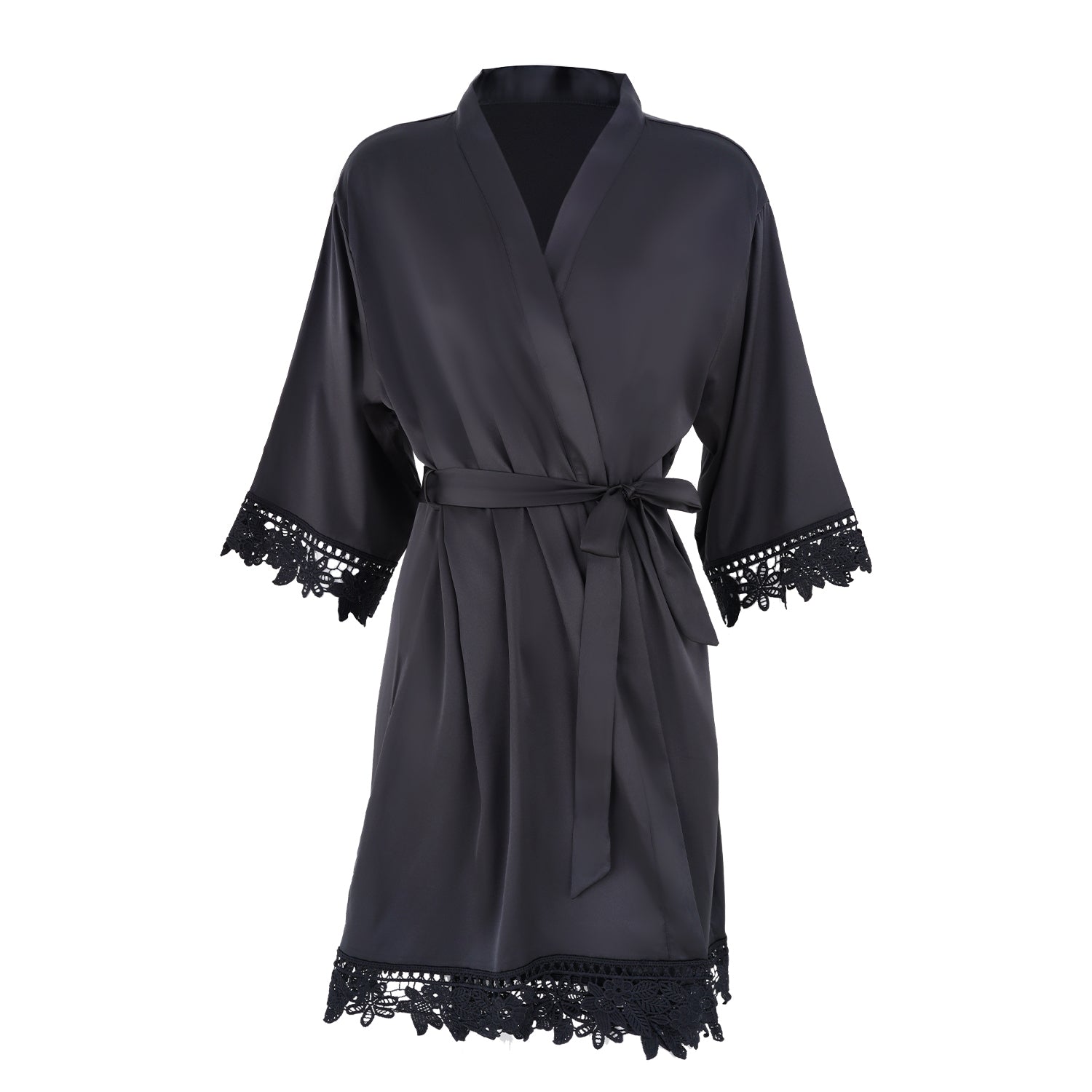 Satin Chunky Lace Bridesmaid Robes - Front Design