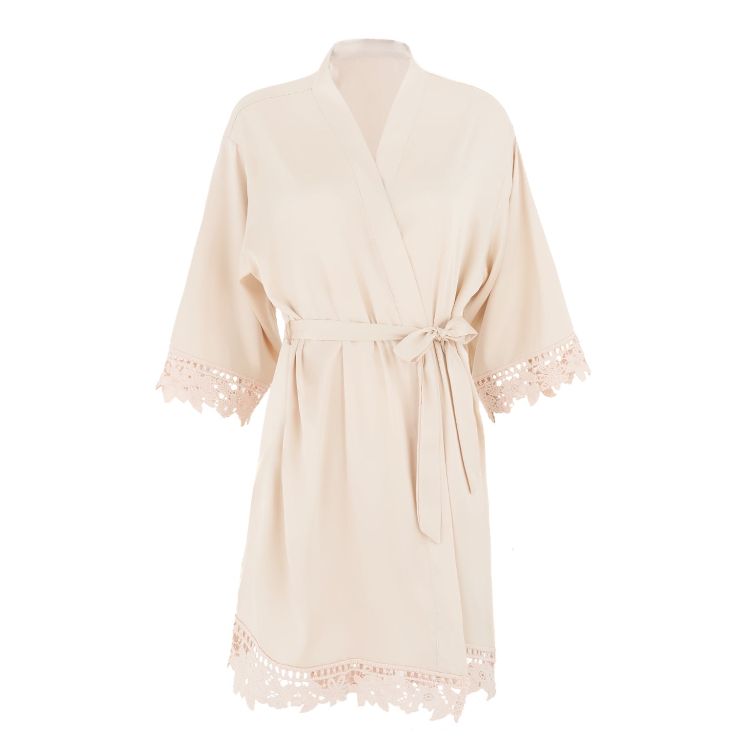 Satin Chunky Lace Bridesmaid Robes - Front Design