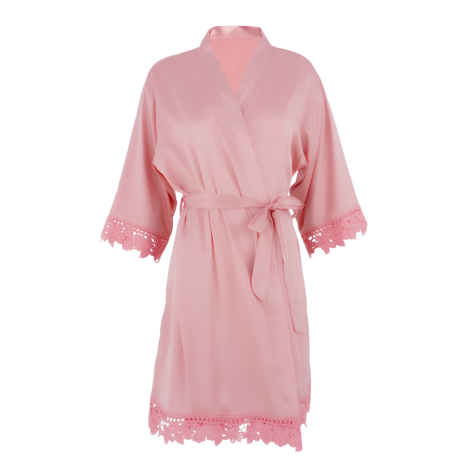 Satin Chunky Lace Bridesmaid Robes - Front Design