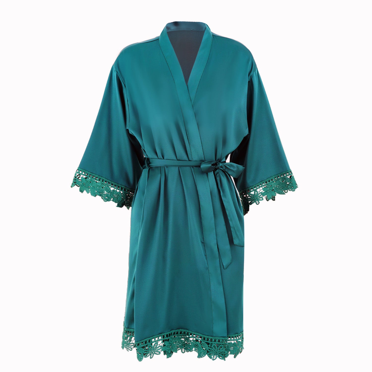 Satin Chunky Lace Bridesmaid Robes - Front Design