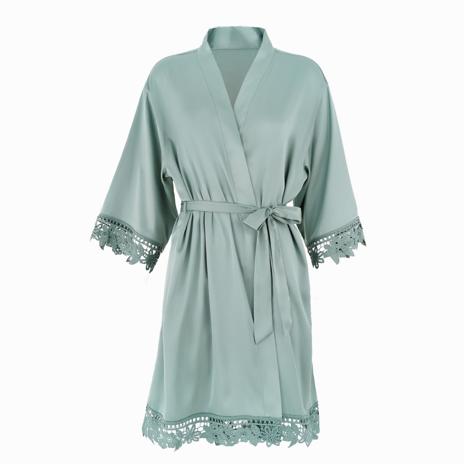 Satin Chunky Lace Bridesmaid Robes - Front Design