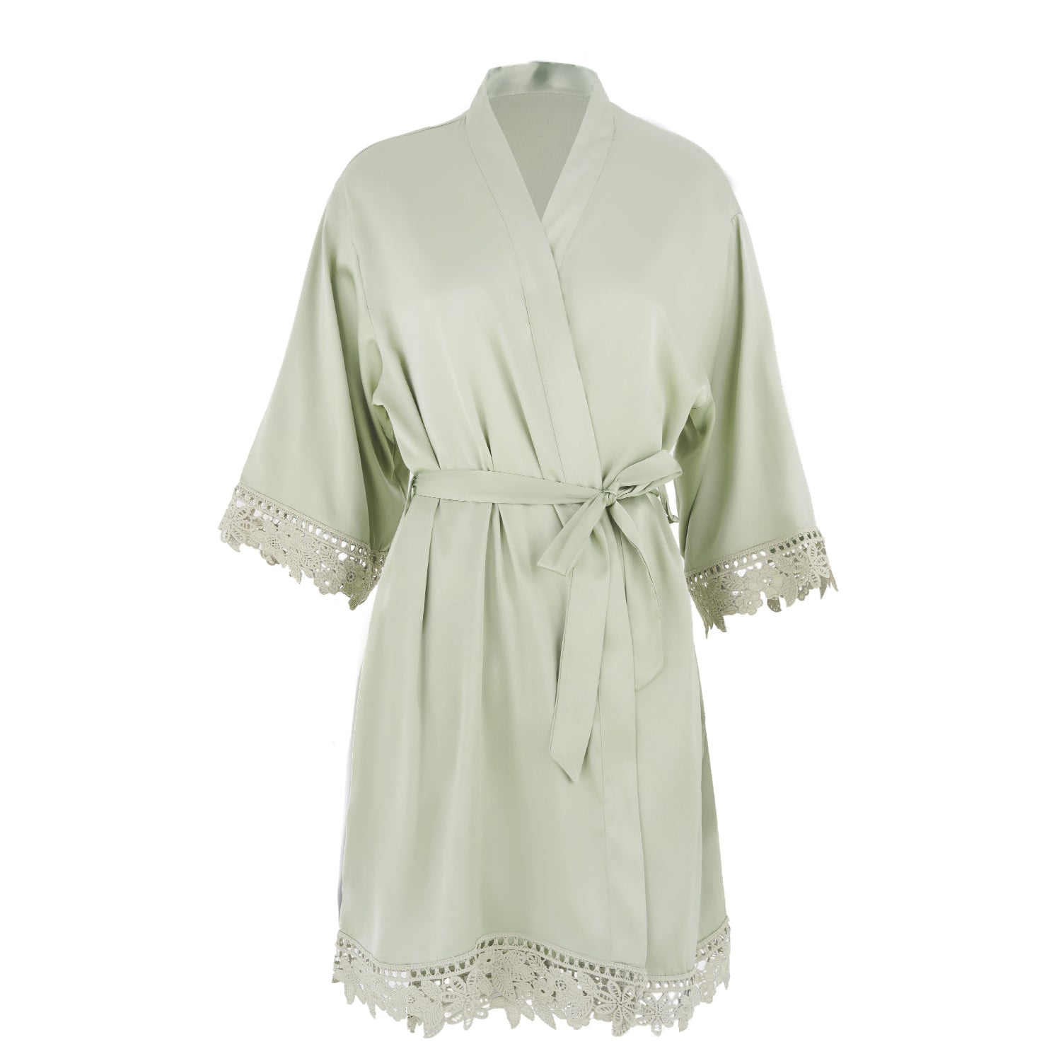 Satin Chunky Lace Bridesmaid Robes - Front Design