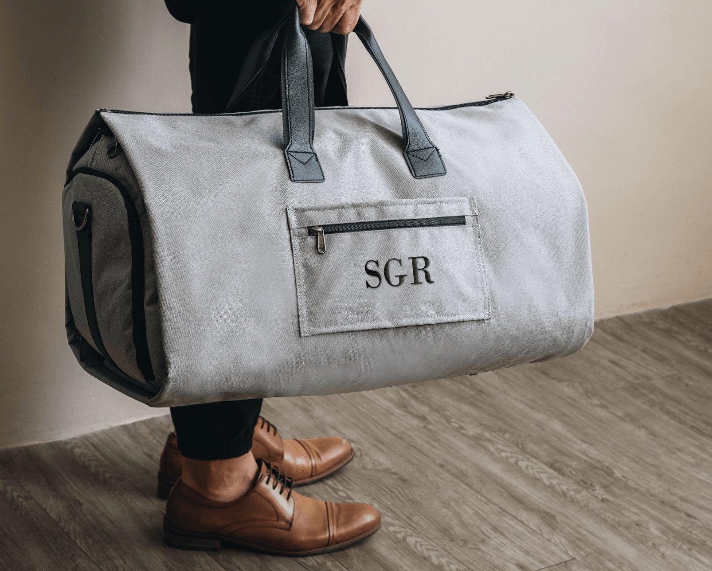 Custom Travel Garment Bag - Grey Travel Garment Bag with custom initial, SGR. Best duffle bag for men.