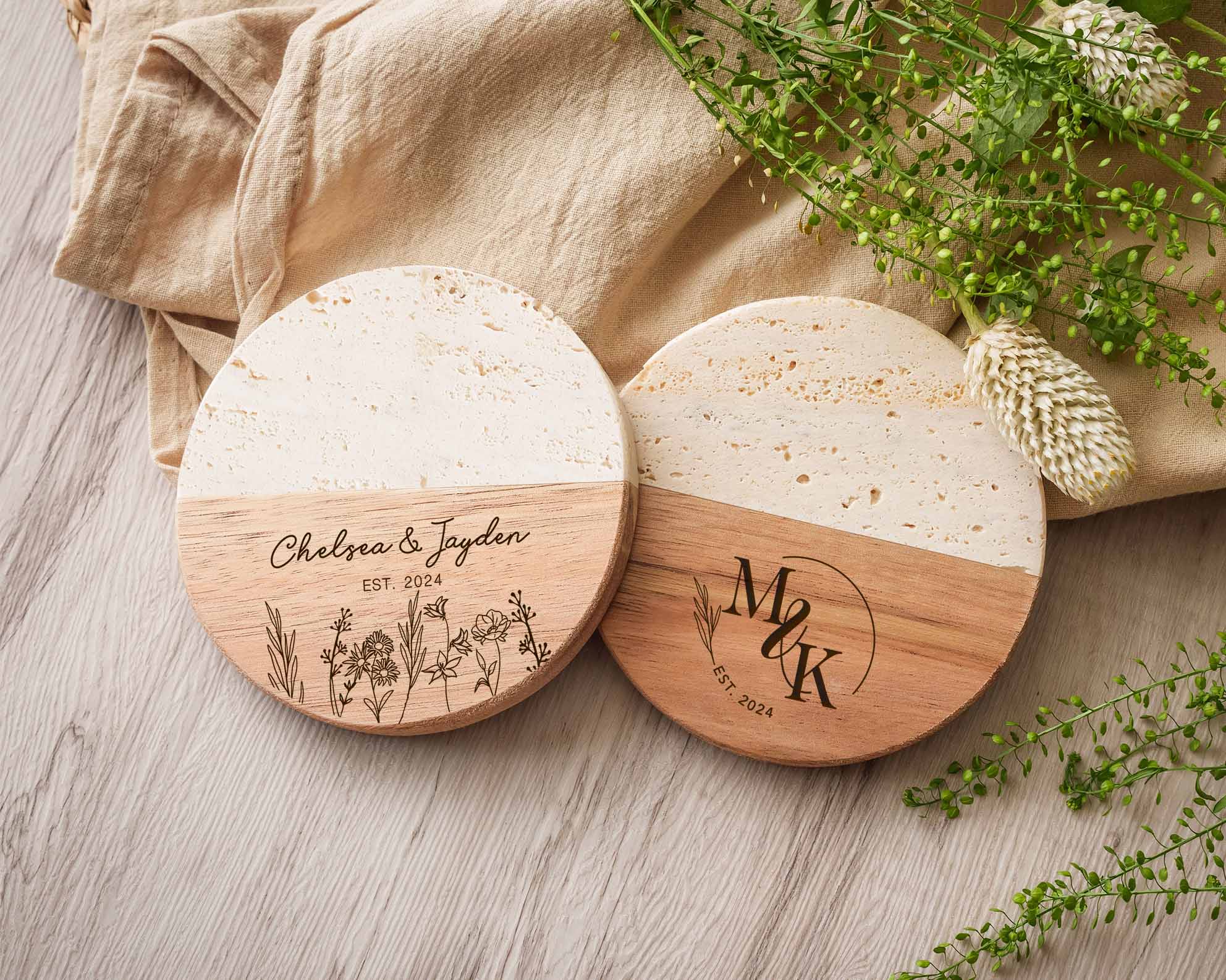 Travetine Wood Marble Coaster Set of 1,2,4