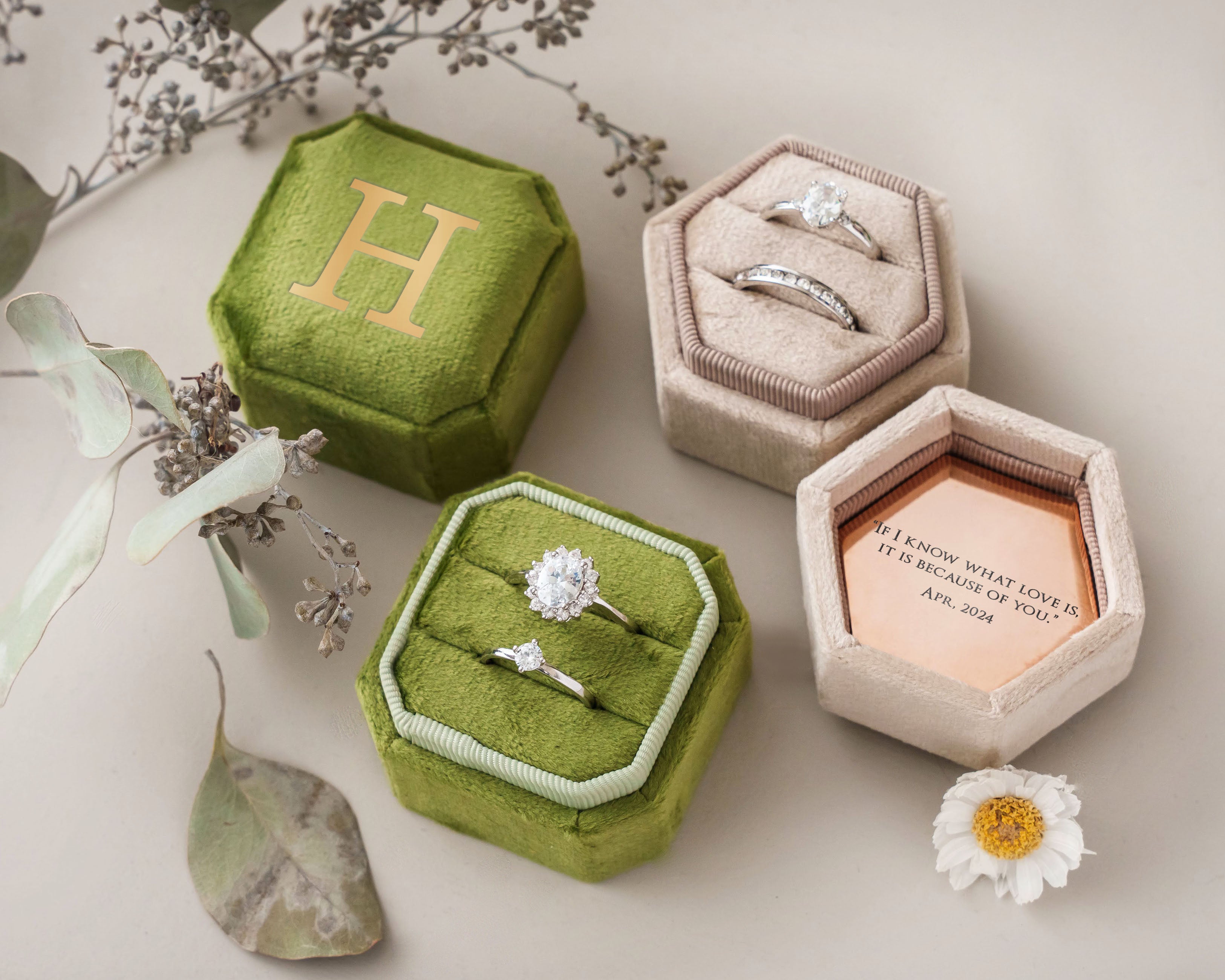 Hexagon Velvet Ring Box