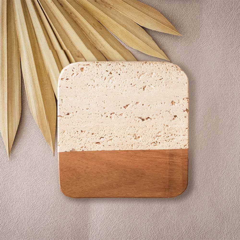 Travetine Wood Marble Coaster Set of 1,2,4