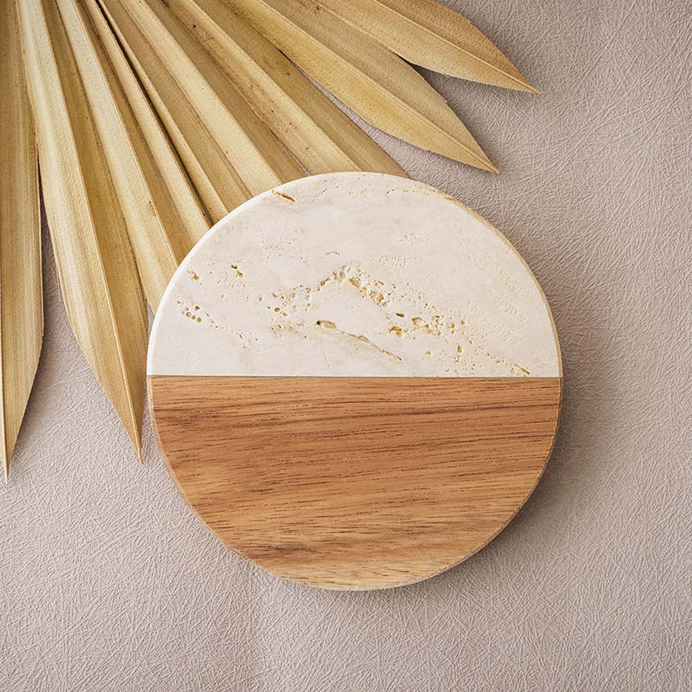 Travetine Wood Marble Coaster Set of 1,2,4