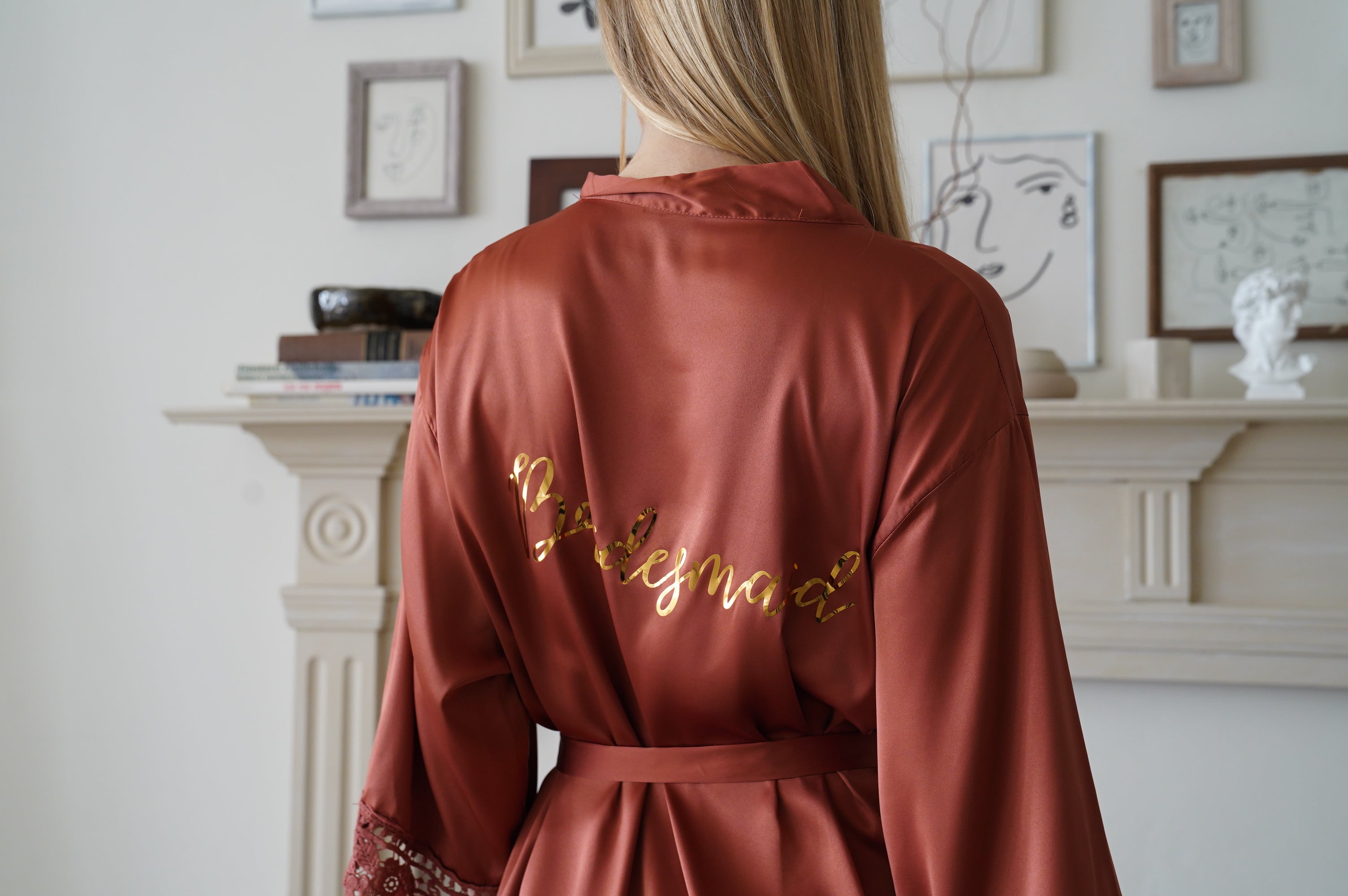 Satin Chunky Lace Bridesmaid Robes - Back Design