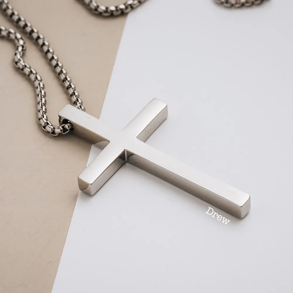 Stainless Steel Personalized Engraved Cross Necklace