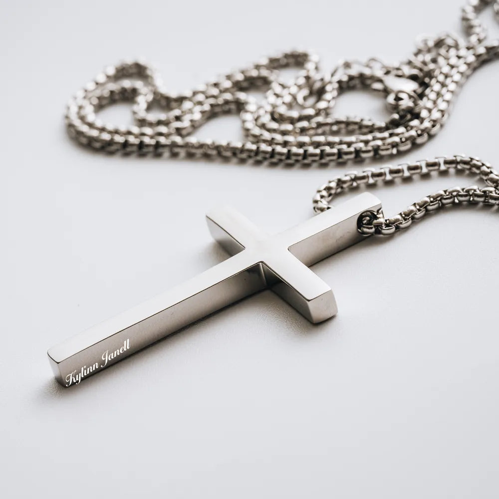 Stainless Steel Personalized Engraved Cross Necklace