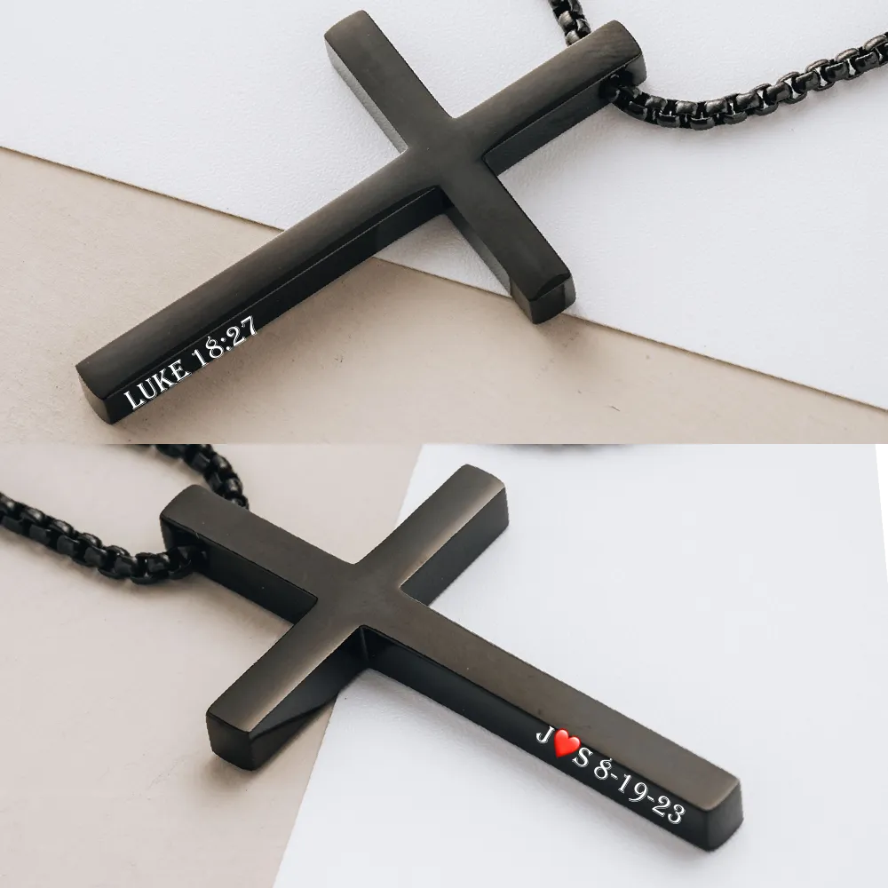 Stainless Steel Personalized Engraved Cross Necklace