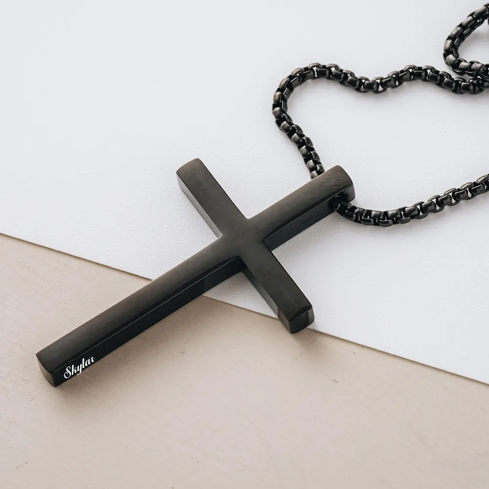 Stainless Steel Personalized Engraved Cross Necklace