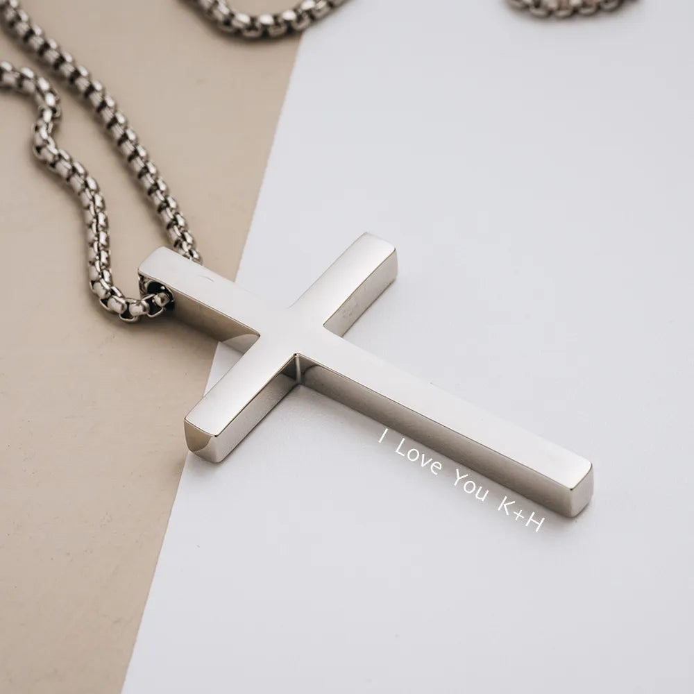 Stainless Steel Personalized Engraved Cross Necklace