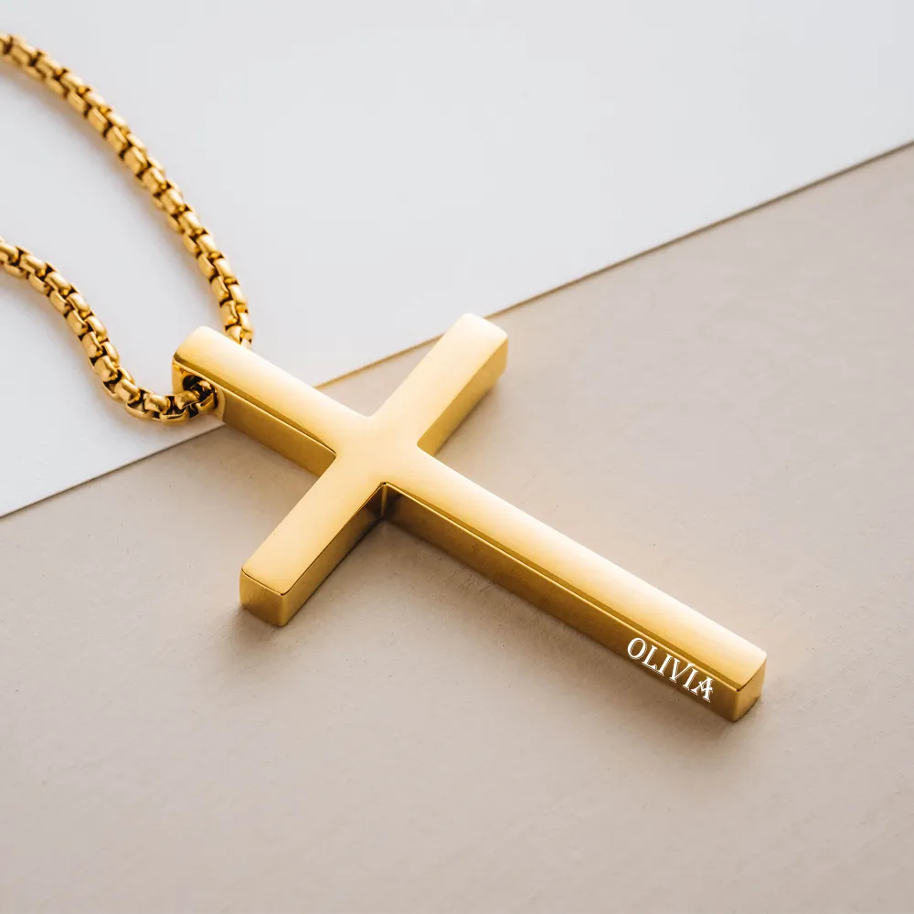 Stainless Steel Personalized Engraved Cross Necklace