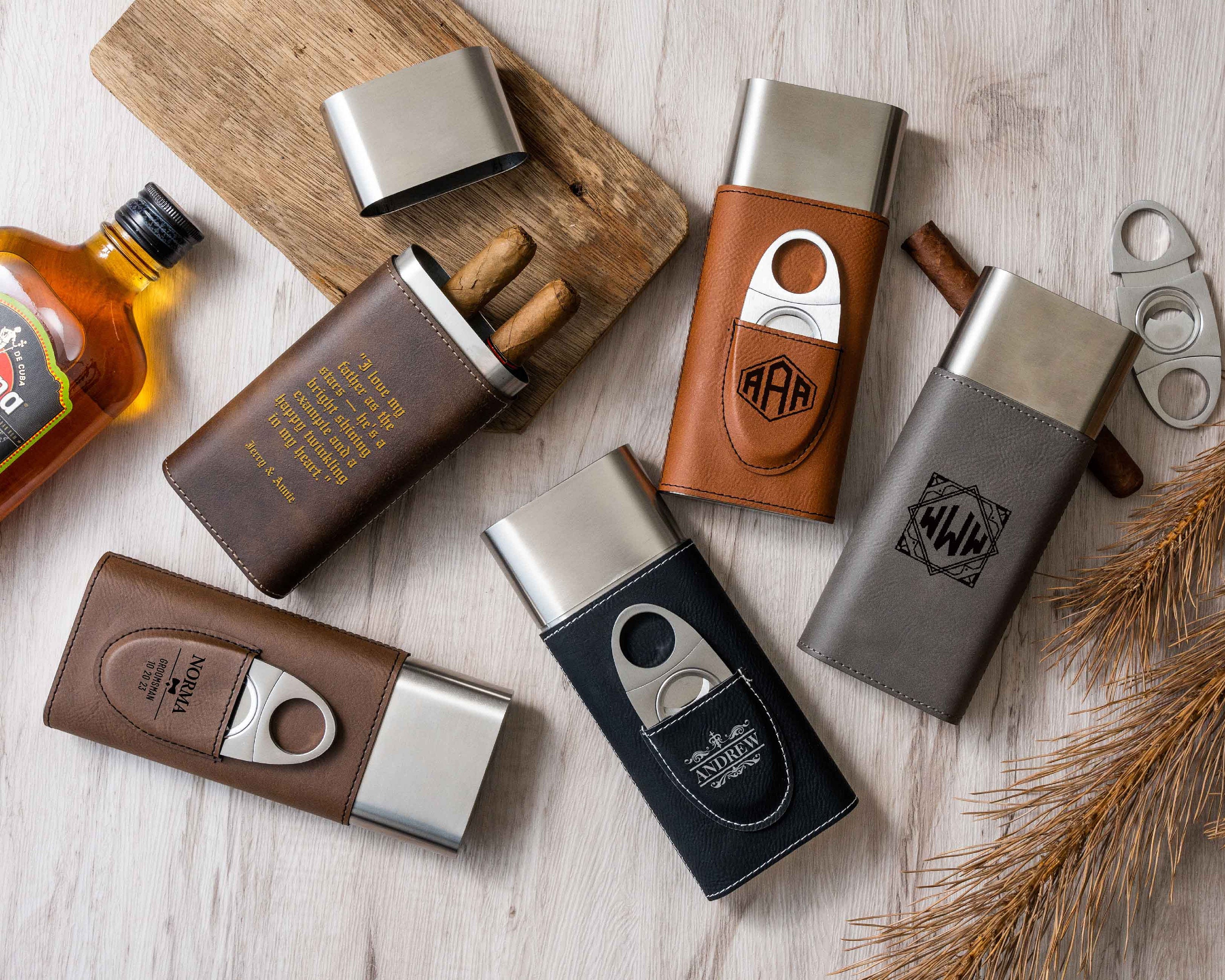 Personalized Cigar Case,Mens Christmas Gift, Groomsmen Gifts, Custom Engraved Cigar Holder, Cigar Travel Case, Leather Cigar Holder