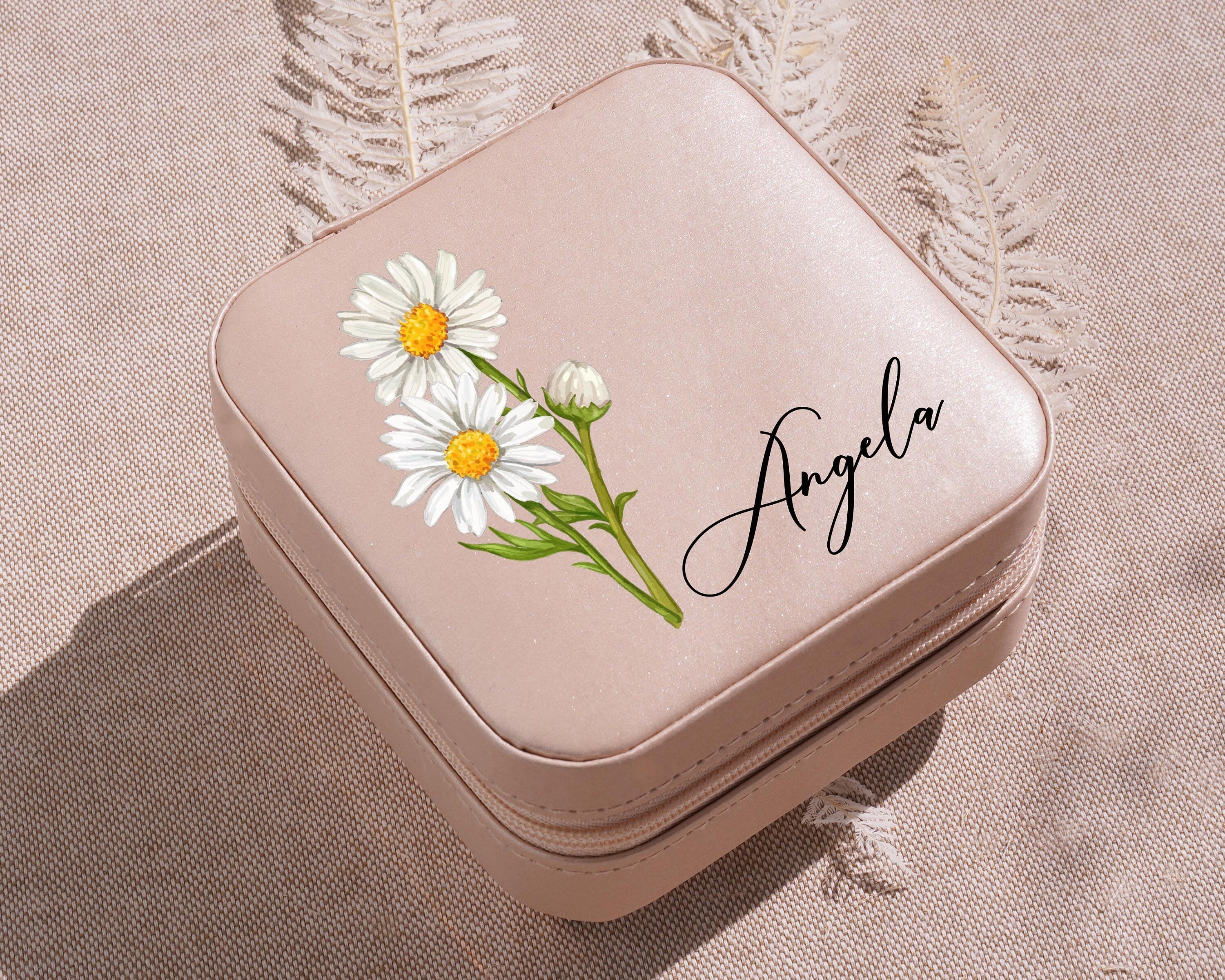 Birth Flower Travel Jewelry Case | Bridal Party Gifts | Custom Birth Flower Jewelry Box | Bridesmaid Gifts Proposal | Gifts for Women