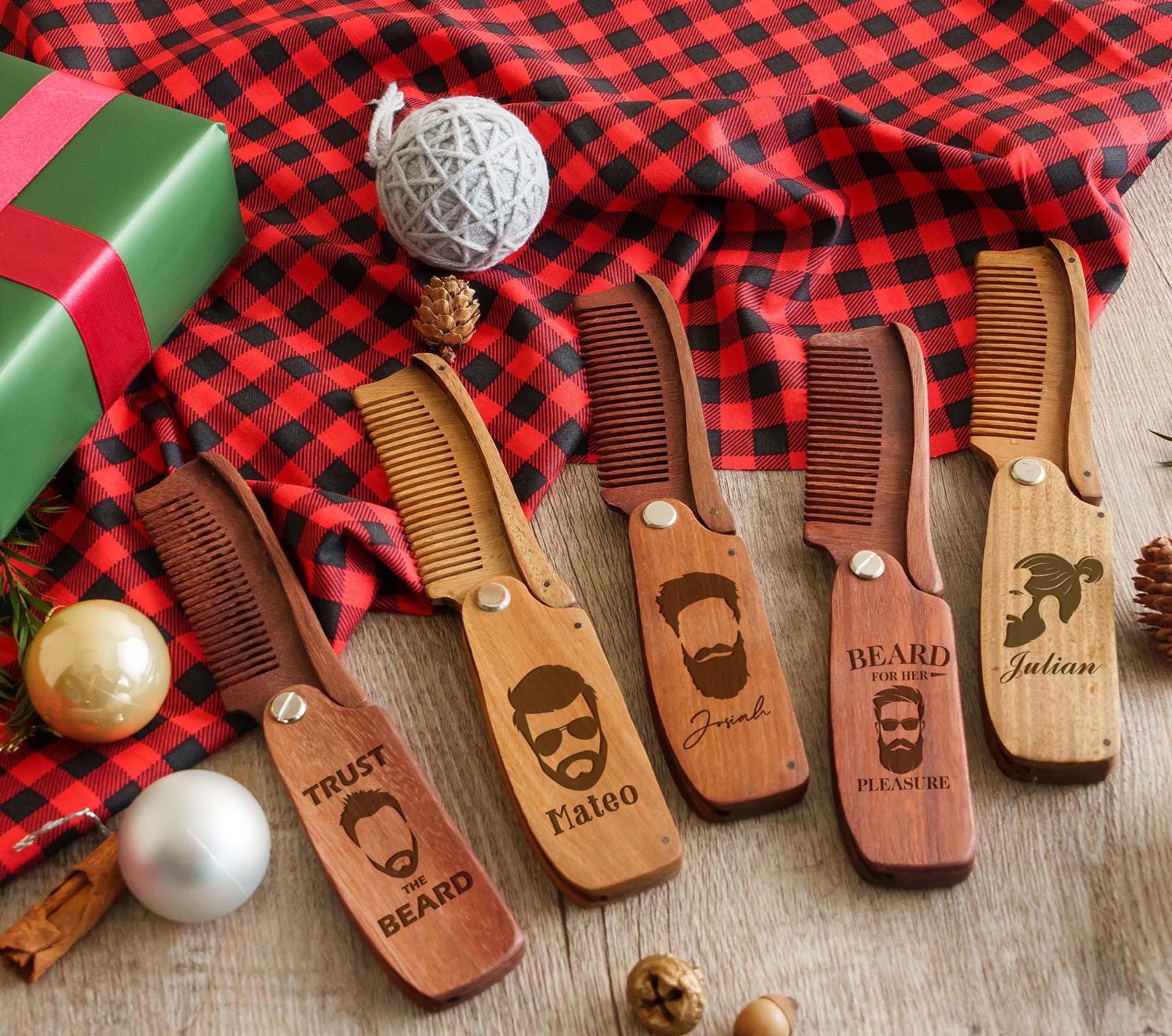 a group of wooden combs sitting on top of a table