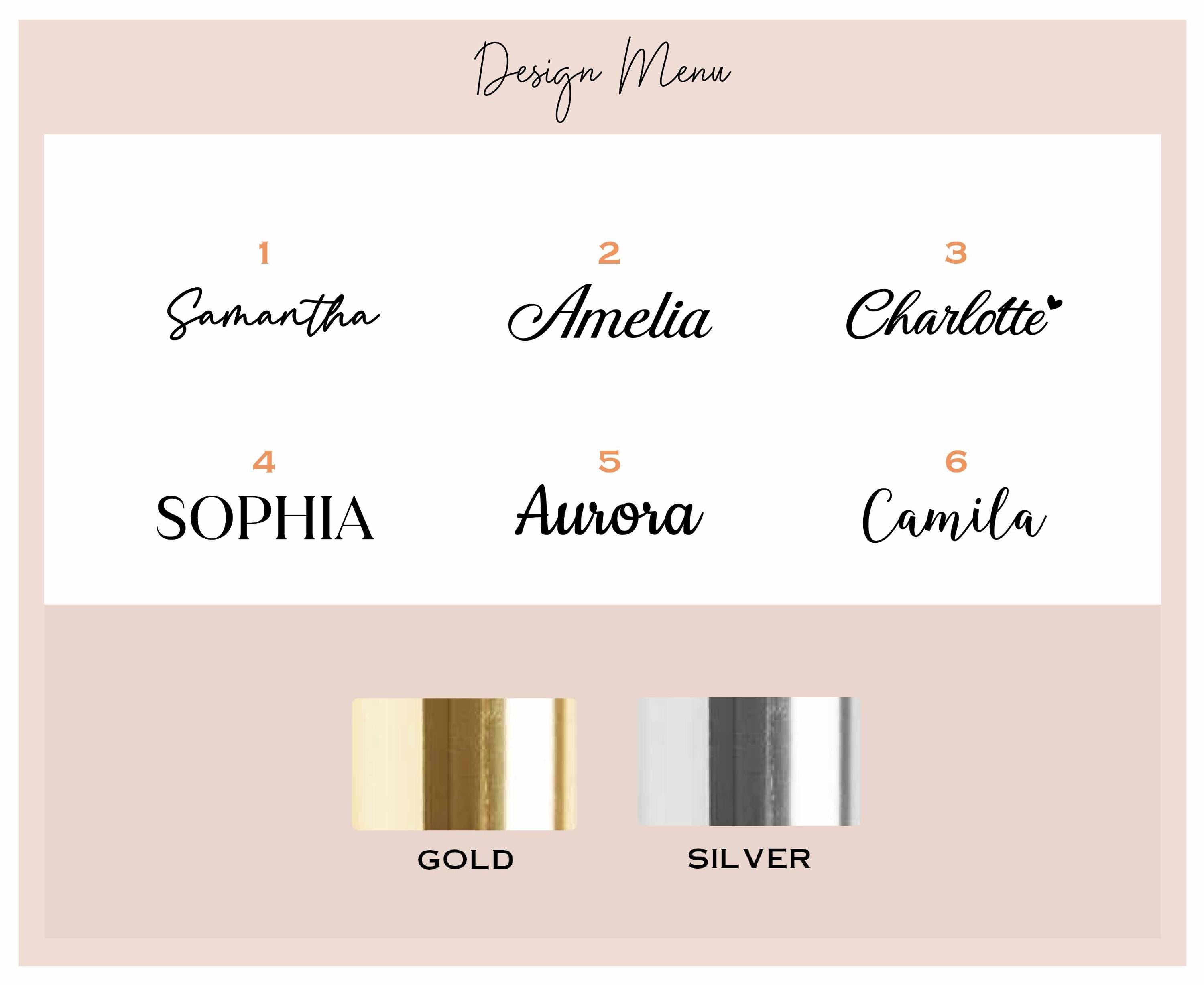 a white and gold color scheme with the names of different colors