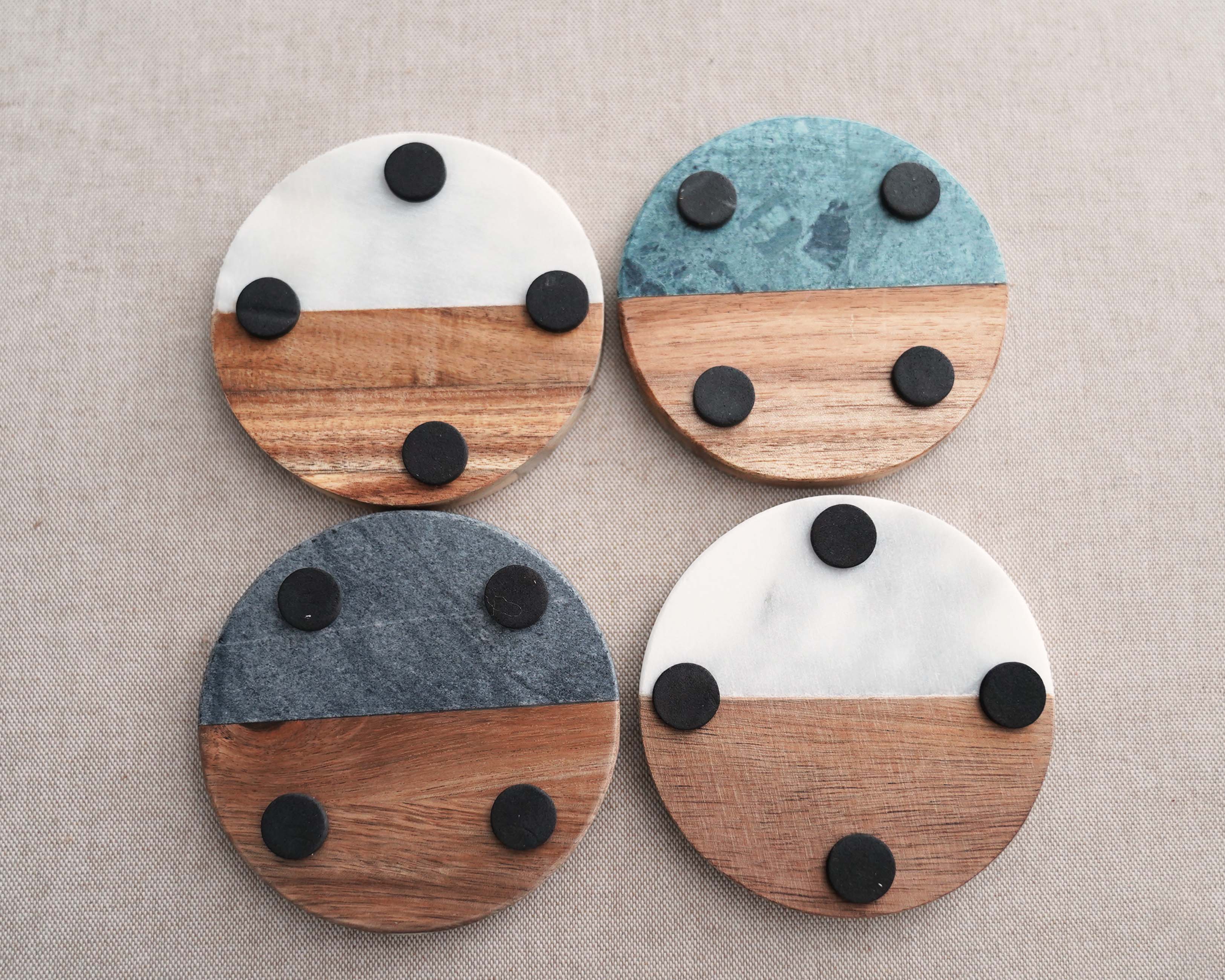 Travetine Wood Marble Coaster Set of 1,2,4