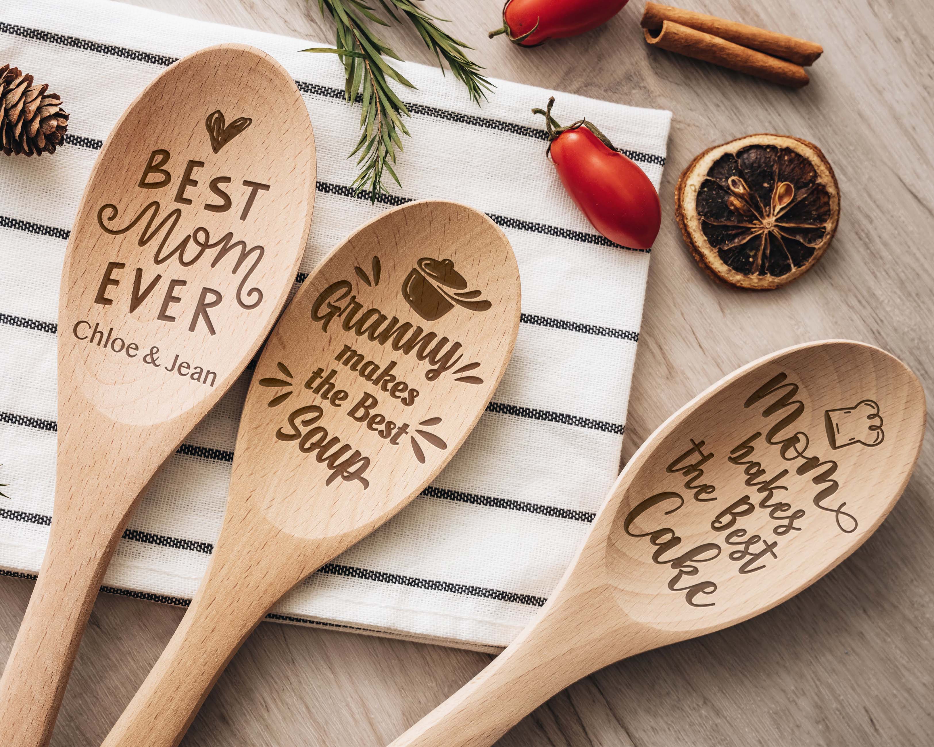 12-Inch Engraved Large Wooden Mixing Spoon