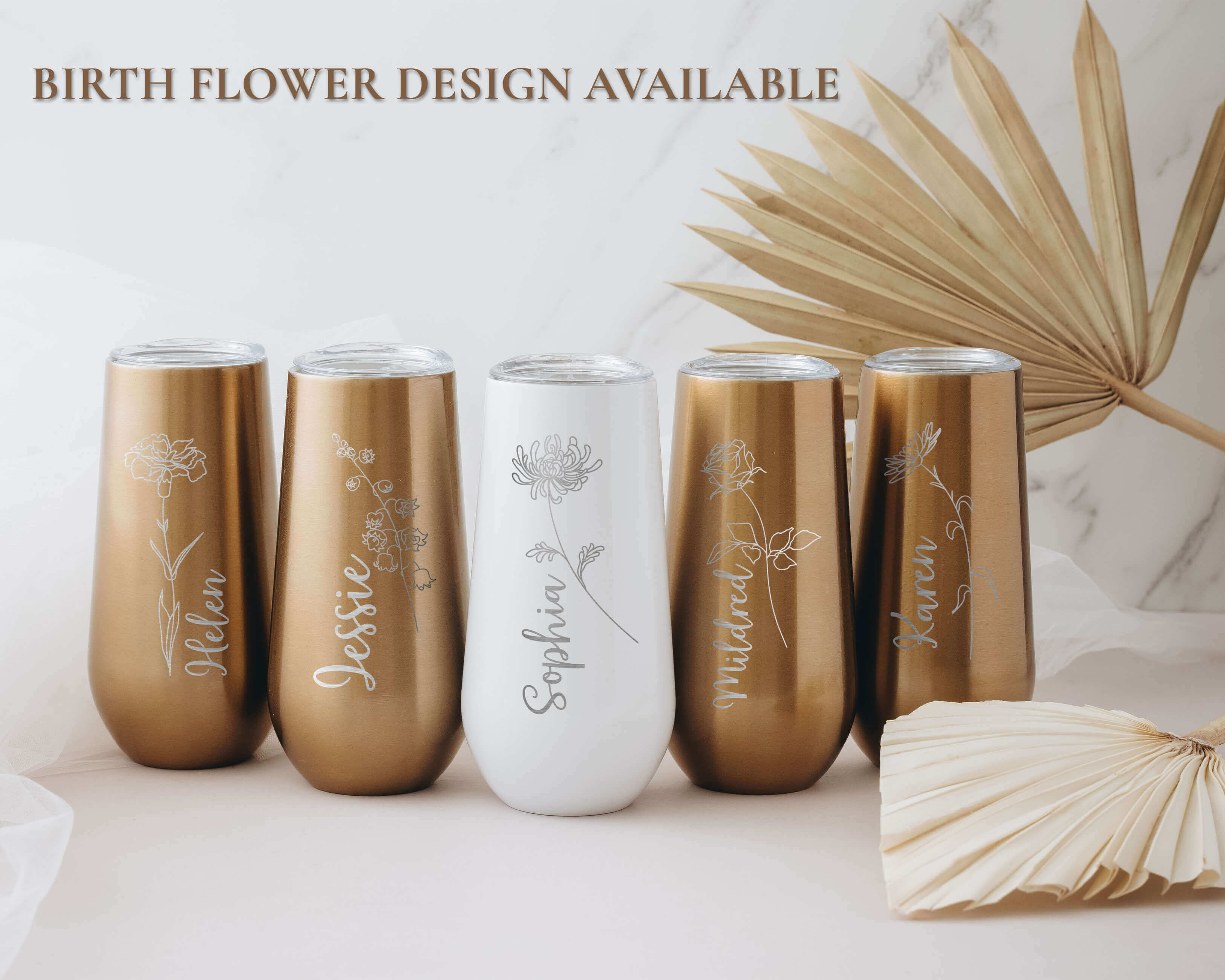 Bridesmaid Tumbler - Customize bridesmaid gifts with personalized gold and white bridesmaid tumblers, available in gold, black, silver, rose gold, and white colors. These tumblers feature their names, making them the perfect addition to any bridesmaid gif