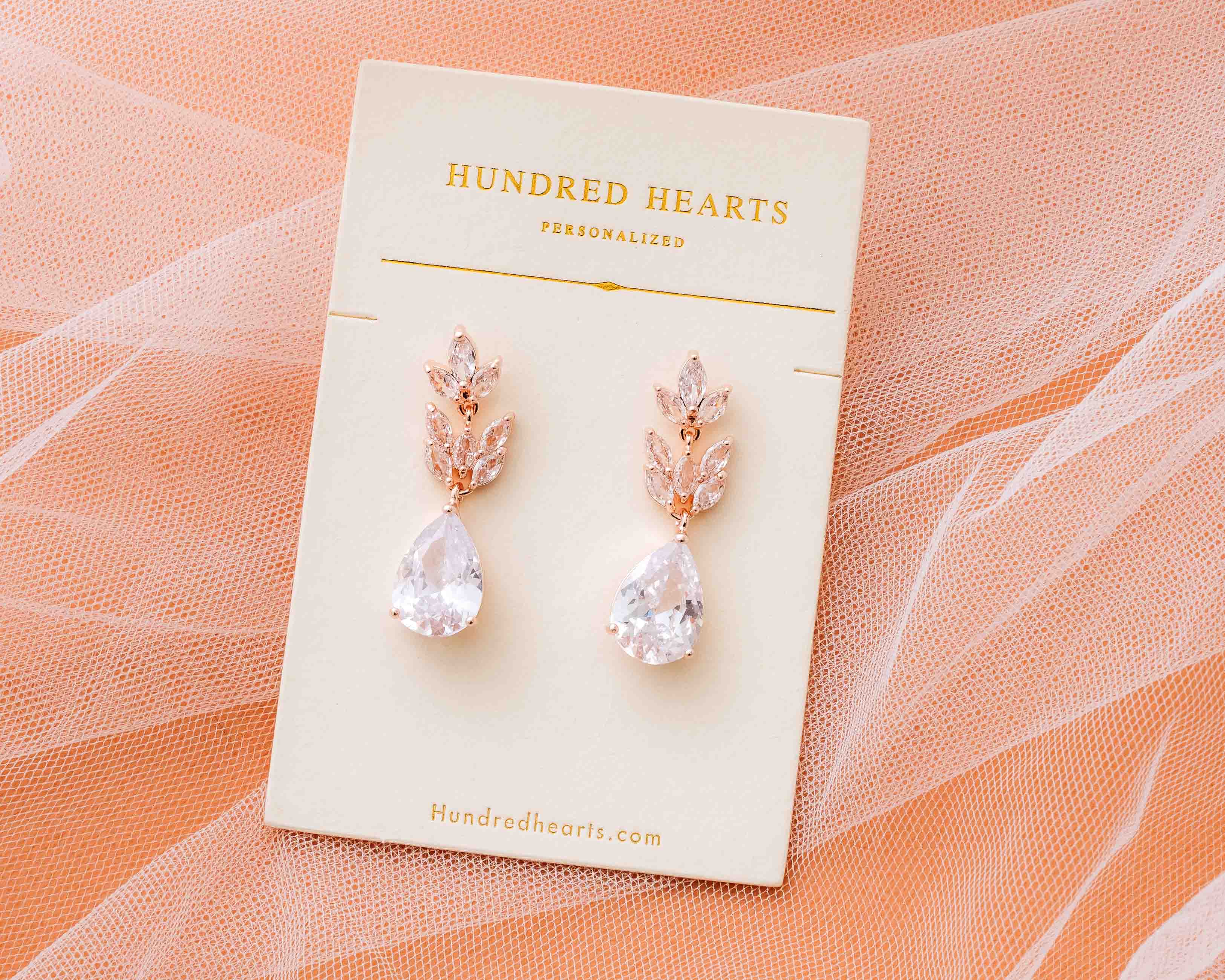 Diamond Drop Earrings - Rosegold Bridal Dangle Earrings - The perfect wedding accessories