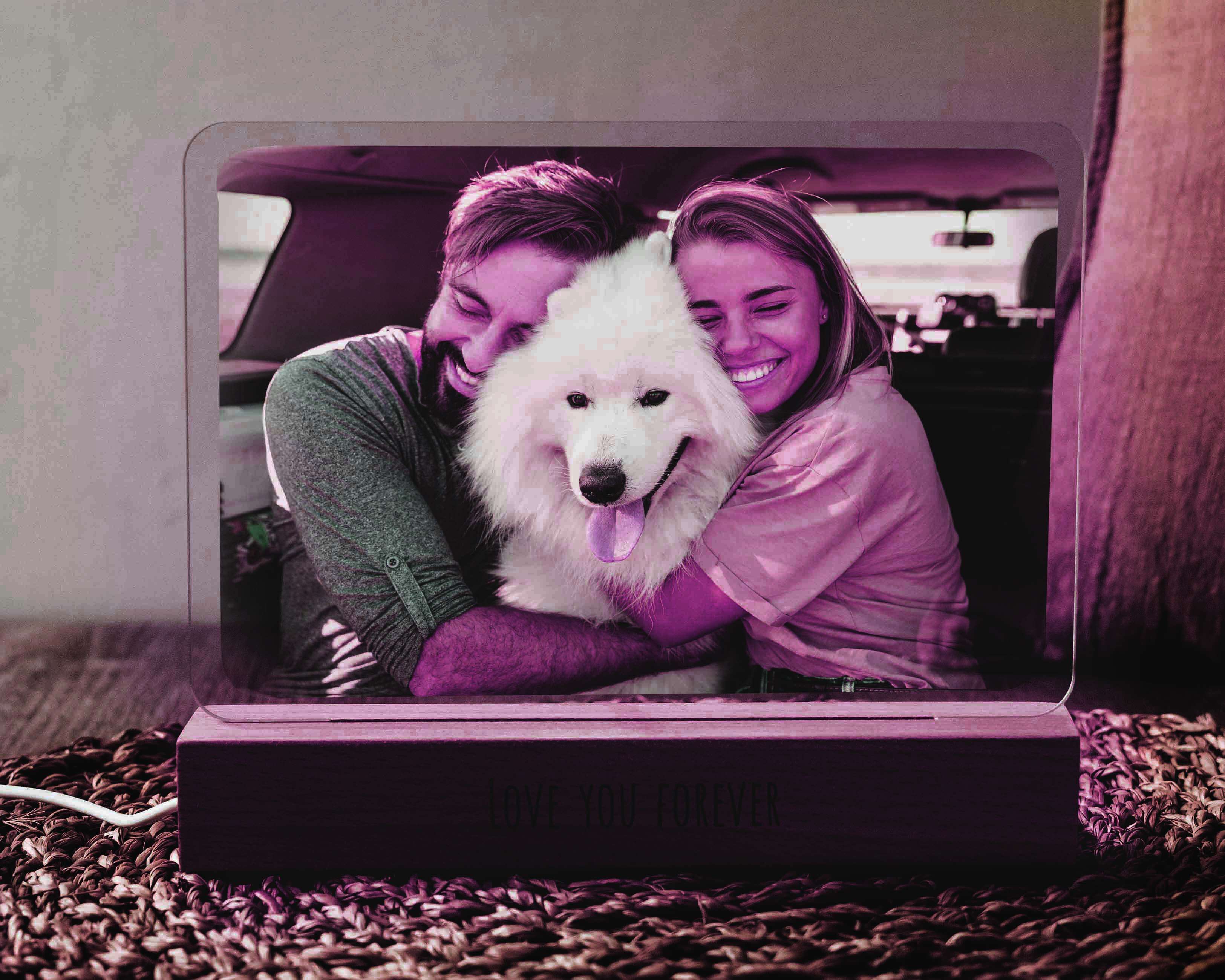 Custom photo lamp with couple and dog picture - Hundred Hearts