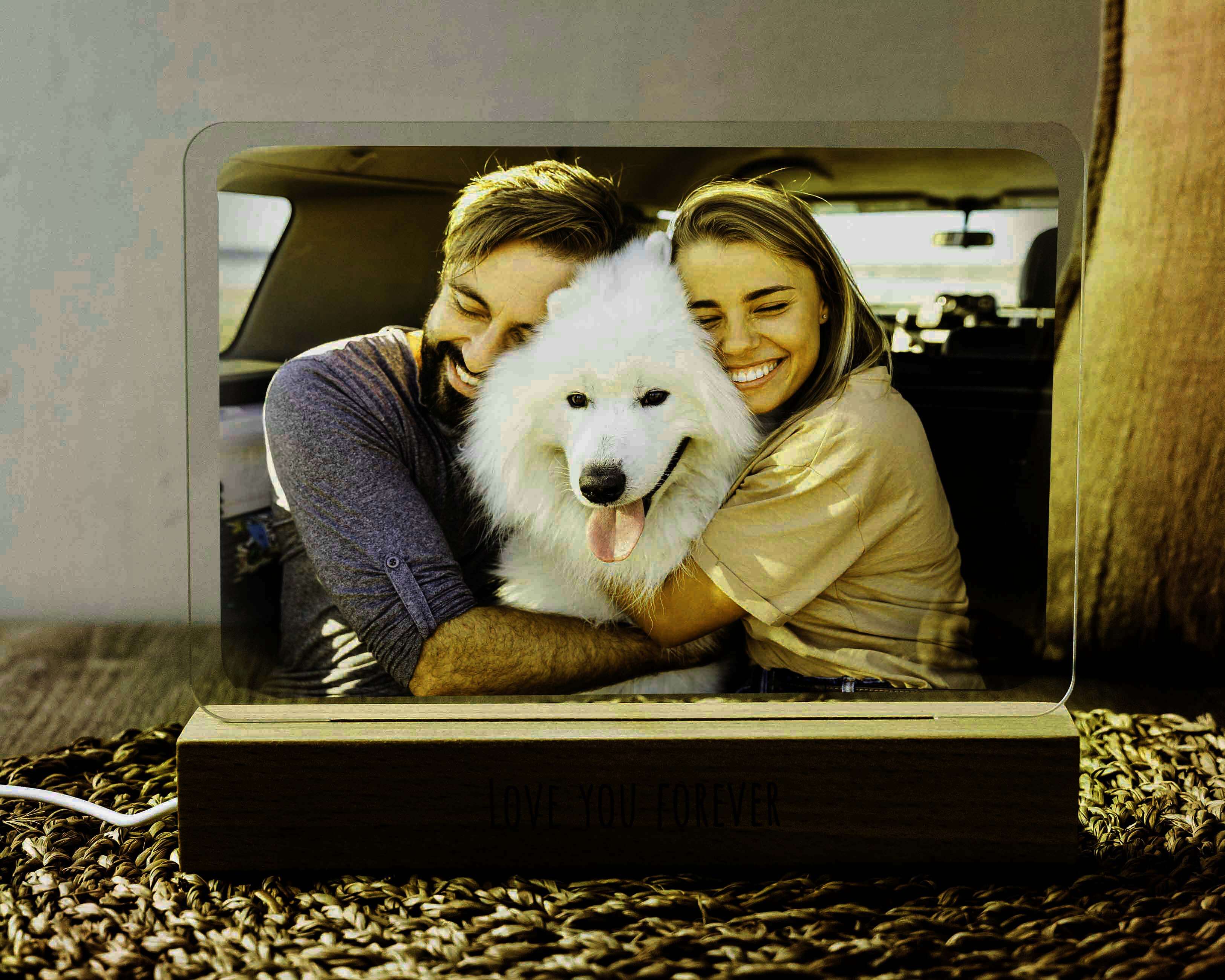 Custom photo lamp with couple and dog picture - Hundred Hearts