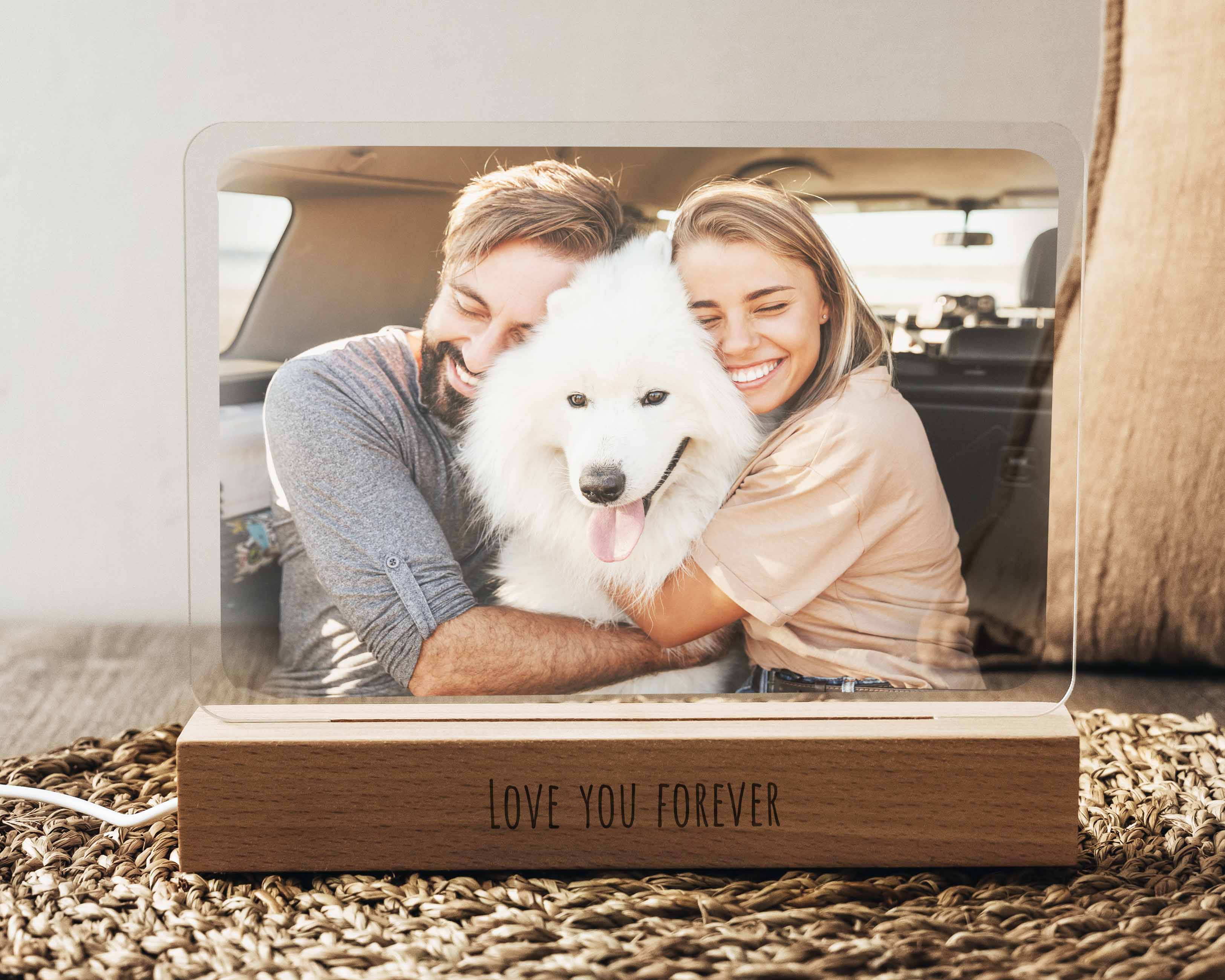 Custom photo lamp with couple and dog picture - Hundred Hearts