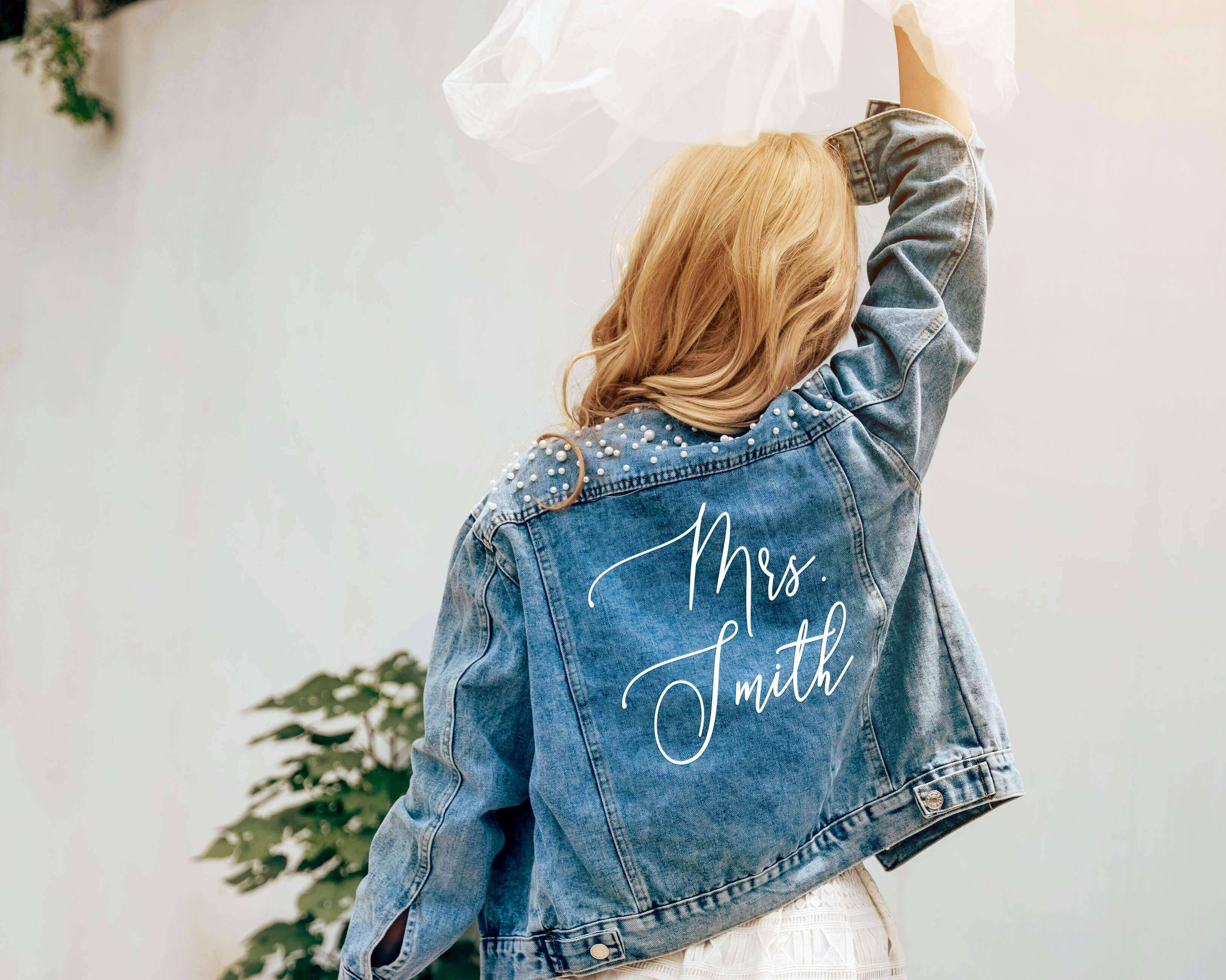 Custom Bride Jean Jacket for honeymoon HundredHearts