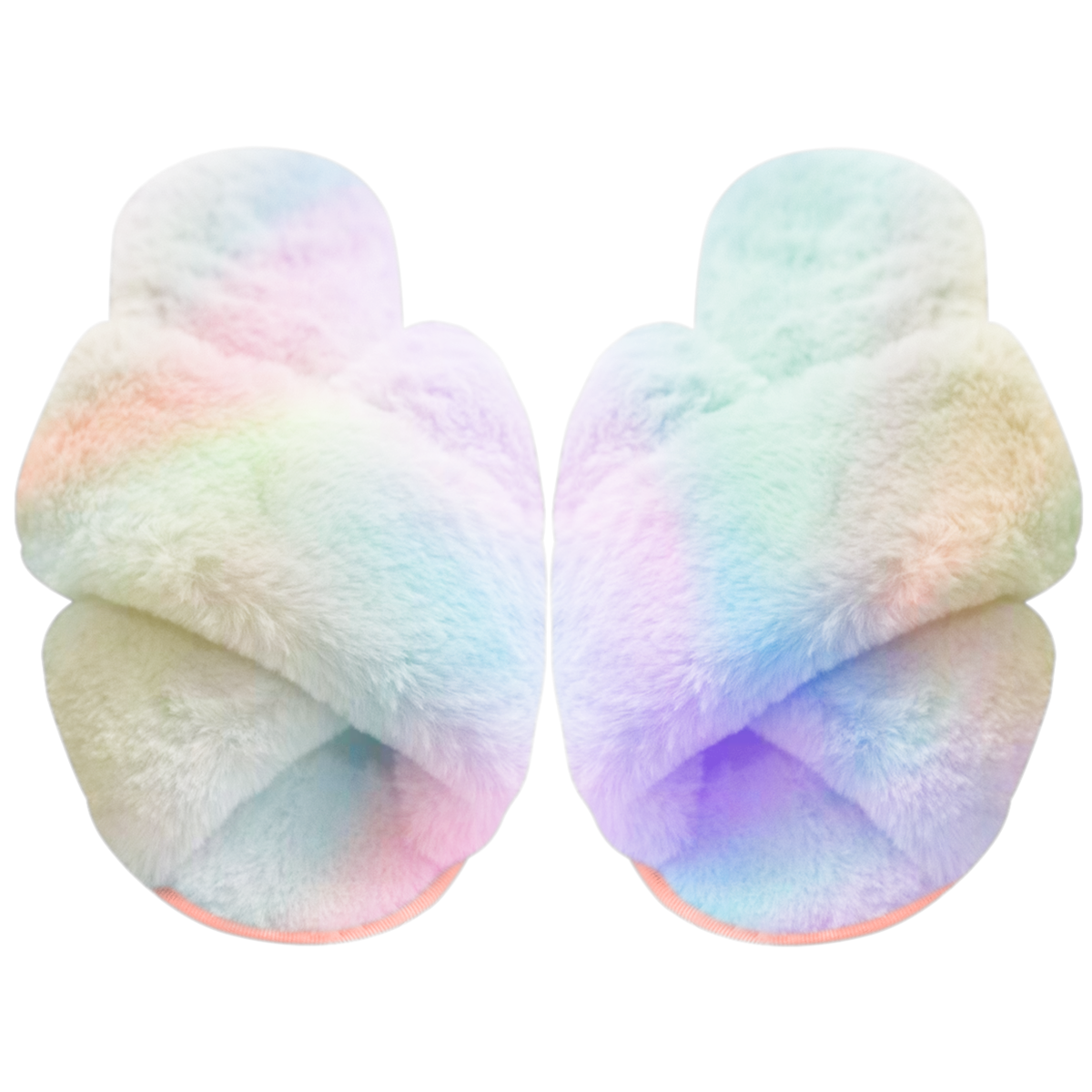 Rainbow bridesmaid and bridal fluffy slippers.